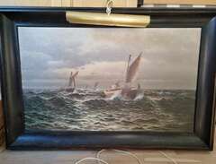 Oljemålning hav med segelbåtar