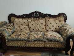Antique wood sofa, three se...