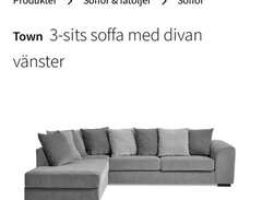 3-sits soffa med divan vänster