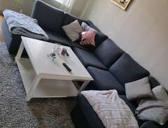 soffa med soffbord och matta