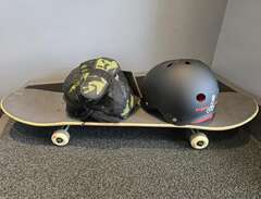 Skateboard, hjälm, och skydd