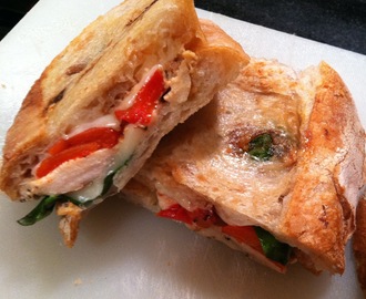 Grilled Chicken, Roasted Pepper, Basil and Mozzarella Panini