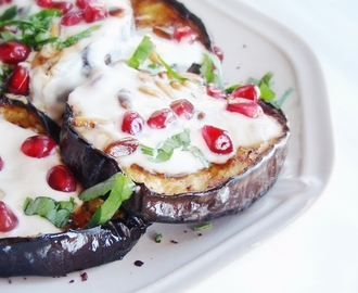 Roasted Eggplant with Pomegranate and Yogurt
