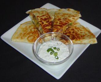 Shrimp, Bacon, and Mushroom Quesadillas with Mexican Herbed Sour Cream