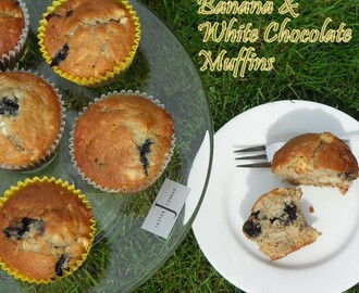 Blueberry, Banana and White Chocolate Muffins