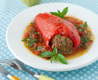 Stuffed Peppers in Tomato Basil Sauce