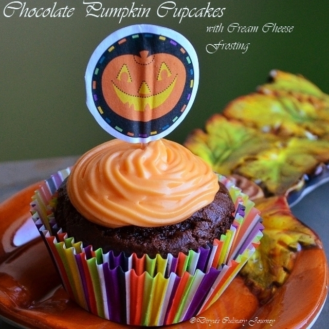Chocolate Pumpkin Cupcake with Cream cheese frosting(Eggless)- Halloween special