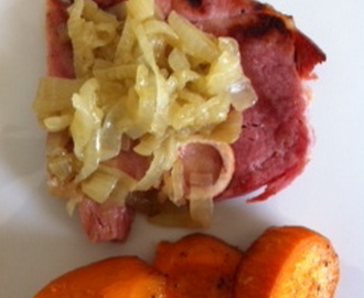 Ham Steak with Caramelized Onions and Candied Yams
