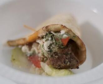 Lamb Gyro with Tzatziki Sauce and Spicy Sour Cream Sauce