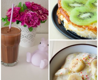 Snacks fitness y saludables.tarta de queso fitness,batido de chocolate y helado de plátano.