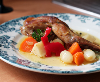 Braised Rabbit with Parsnips, Carrots and Pearl Onions