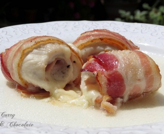 Rollitos de pollo envueltos en bacon rellenos con  queso y jamón cocido – Bacon wrapped chicken rolls with cheese and ham
