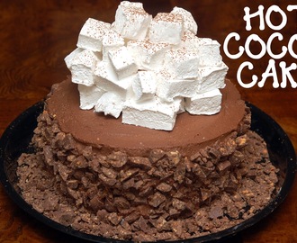 FLOURLESS, TRIPLE LAYER, HOT CHOCOLATE CAKE WITH HOMEMADE MARSHMALLOWS & CRUSHED BUTTERFINGERS