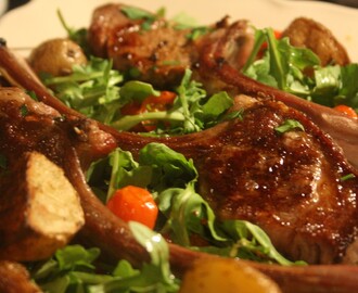Grilled Rib Lamb Chops with Roasted Tomatoes and Potatoes