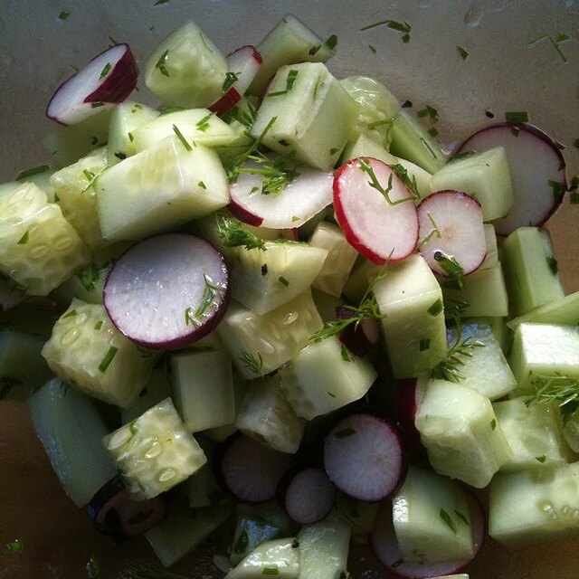 Raw Cucumber And Radish Salad With Lemon Dill Dressing
