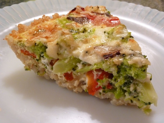 Broccoli, Shitake Mushroom and Red Pepper Quiche With A Brown Rice Crust -How To Make A Healthy Vegetarian Quiche