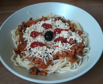 Gombapörkölt spagettivel, alias "olaszos tészta"