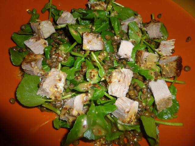Simple Left Over Roast Beef, Lentil and Watercress Salad with a Mustard and Thyme Dressing Recipe