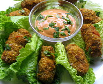 Baked Chipotle Turkey Croquettes in Lettuce Wraps with Tahini Dip