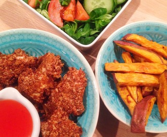 Healthy Chicken Nuggets with Sweet Potato Fries