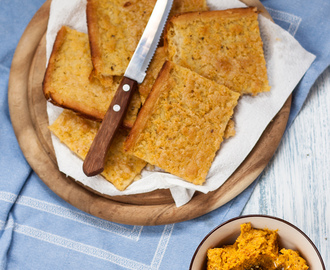Chickpea cake with carrot hummus