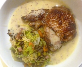 Hearty Pork Chops, Lentil Ragout and Cider and Mustard Sauce Recipe