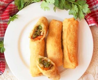 Chinese Vegetable Spring Rolls With Homemade Wrappers.