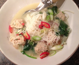 Pork and prawn balls in noodle soup