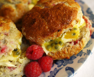 Raspberry Scones with Passion Fruit and Clotted Cream