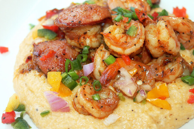 Creole Shrimp and Cheese Grits with Andouille Sausage