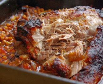 Slow roast shoulder of lamb with chick peas