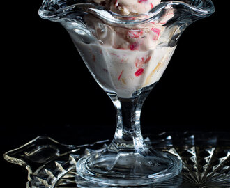Rhubarb Ice Cream with a Caramel Swirl
