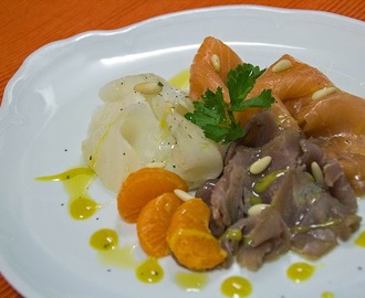 Ensalada de ahumados con vinagreta de mostaza, naranja y miel