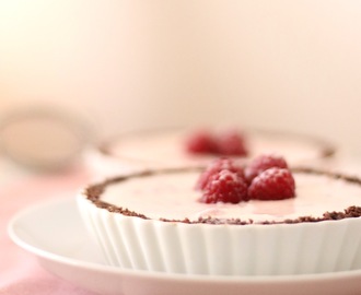 Mini tartes geladas de framboesa e iogurte grego, saudável e sem glúten