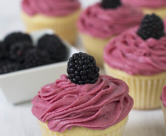 Vanilla Cupcakes with Lemon Curd Filling & Blackberry Buttercream Frosting