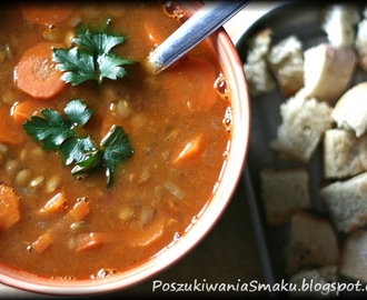 Zupa z zielonej soczewicy z marchewką i pomidorem doprawiona imbirem i trawą cytrynową