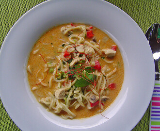 Pikante Thai Suppe mit Kokos und Hühnchen