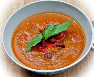 Roasted Tomato, Red Pepper and Chorizo Soup