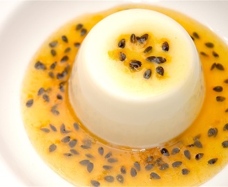 Coconut Panna Cotta, Passion Fruit & Lime Syrup