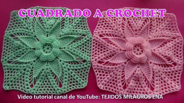 Cuadrado a crochet  paso a paso para colchas y cubrecamas en punto espigas y hojas en video tutorial