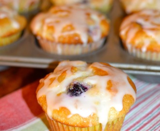 Blueberry Sour Cream Muffins with Lemon Glaze