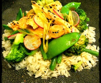 Salmon with Steamed Vegetables in a Japanese Soy and Lime Dressing (includes Thermomix method)