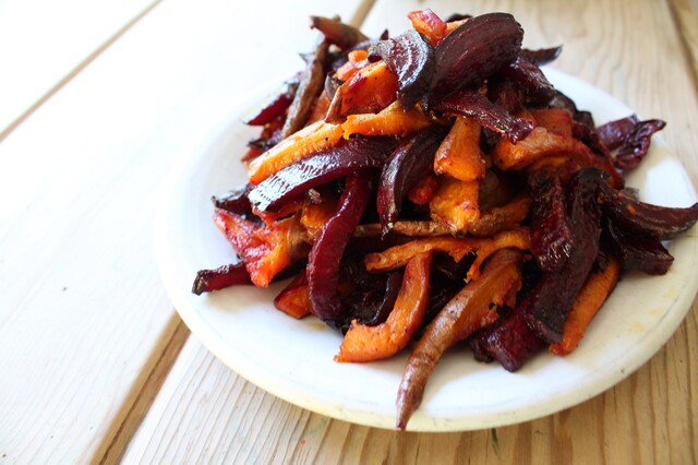 Simple roasted beets on a green salad