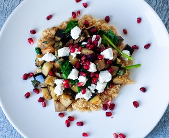 Wat eten we vandaag: Quinoa met aubergine, granaatappel en verse kruiden