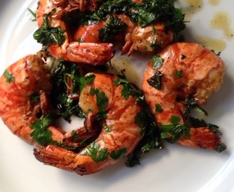 Tiger Prawns with coriander, parsley, chili and lime