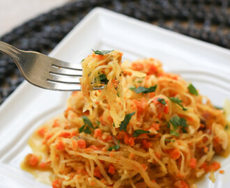 Spaghetti Squash with Walnut-Carrot Sauce: A Paleo Pasta