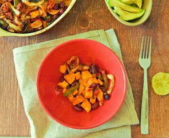 Sweet Potato and Red Bean Hash with smokey peppers and red onions