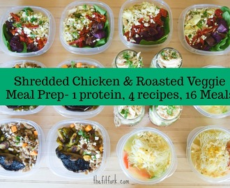 Shredded Chicken & Roasted Veggie Meal Prep – 4 recipes, 16 meals