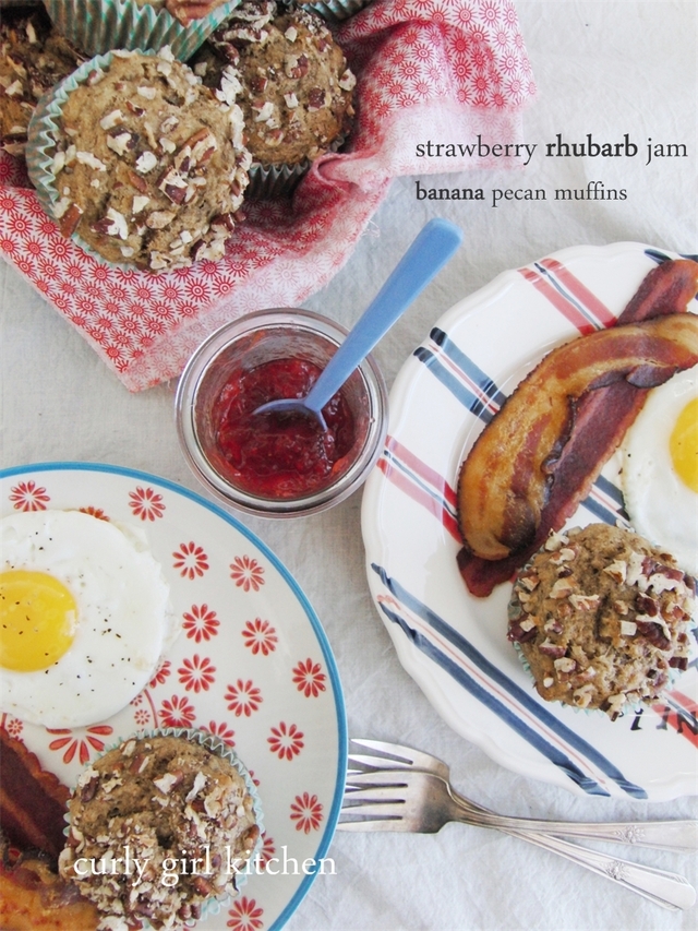 Strawberry Rhubarb Jam and Banana Pecan Muffins