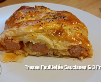 Tresse feuilletée : Saucisses & 3 fromages